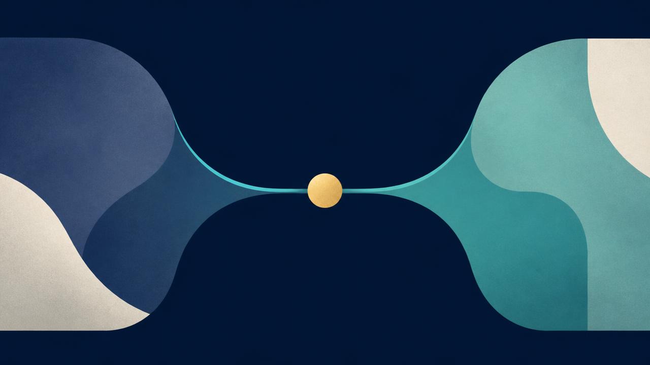 Illustration abstraite de deux parties se rejoignant en un point de résolution