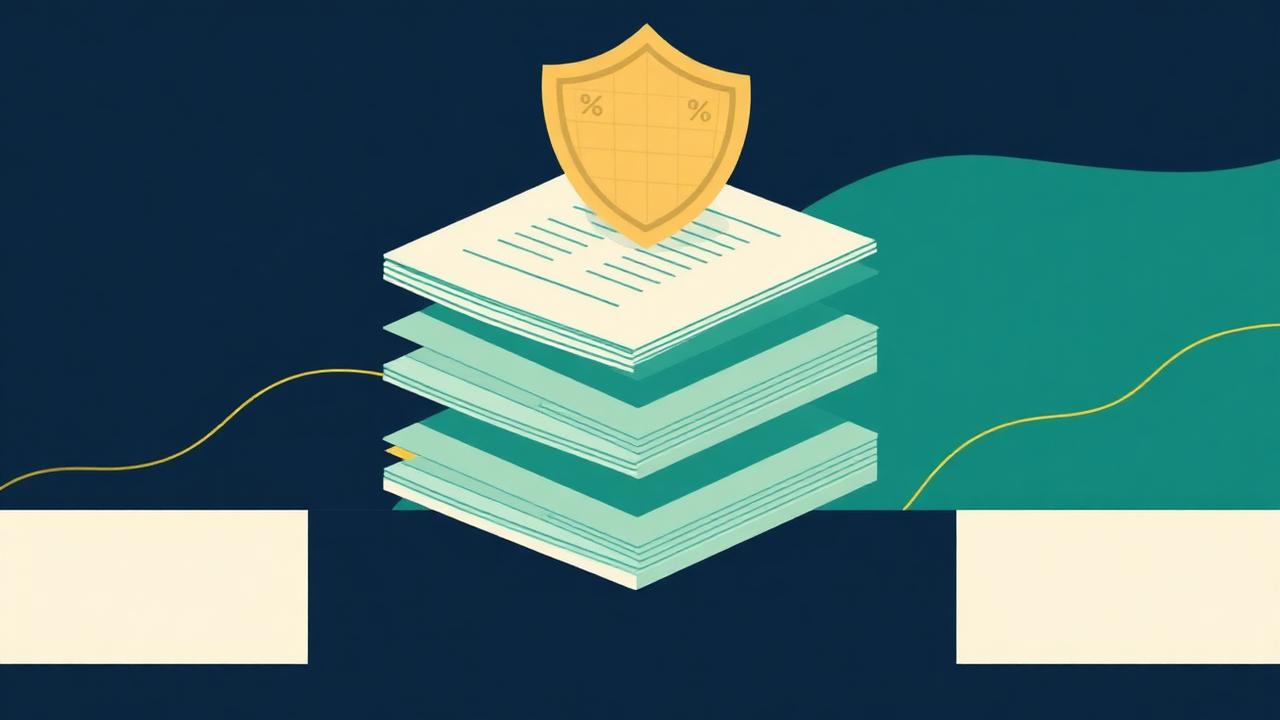 Illustration abstraite de documents fiscaux et d'assurance superposés